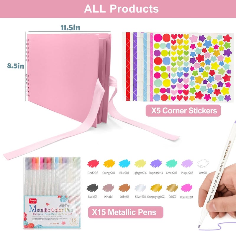 EVNEED 11.5 x 8.5 Inch Scrapbook Photo Album,Wedding Guest Book Anniversary Memory Scrapbooking,Wedding Photo Album with DIY Accessories Kit for Craft Paper DIY,Xmas Gift,80 Pages (40 Sheets),Pink - Image 2