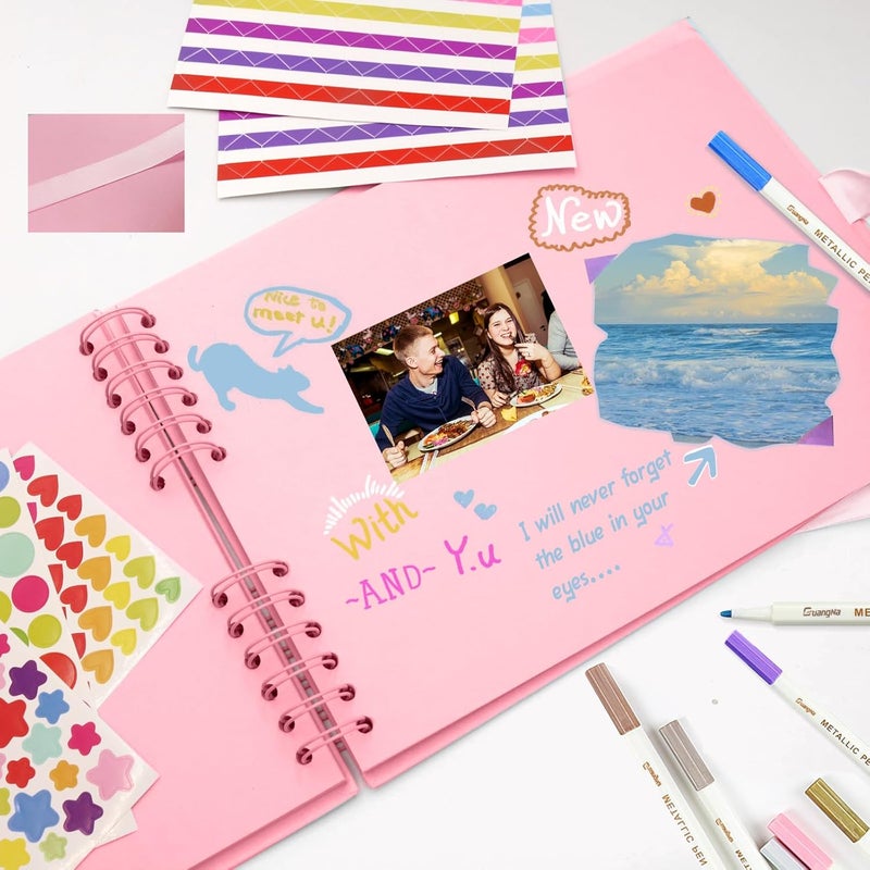 EVNEED 11.5 x 8.5 Inch Scrapbook Photo Album,Wedding Guest Book Anniversary Memory Scrapbooking,Wedding Photo Album with DIY Accessories Kit for Craft Paper DIY,Xmas Gift,80 Pages (40 Sheets),Pink - Image 5
