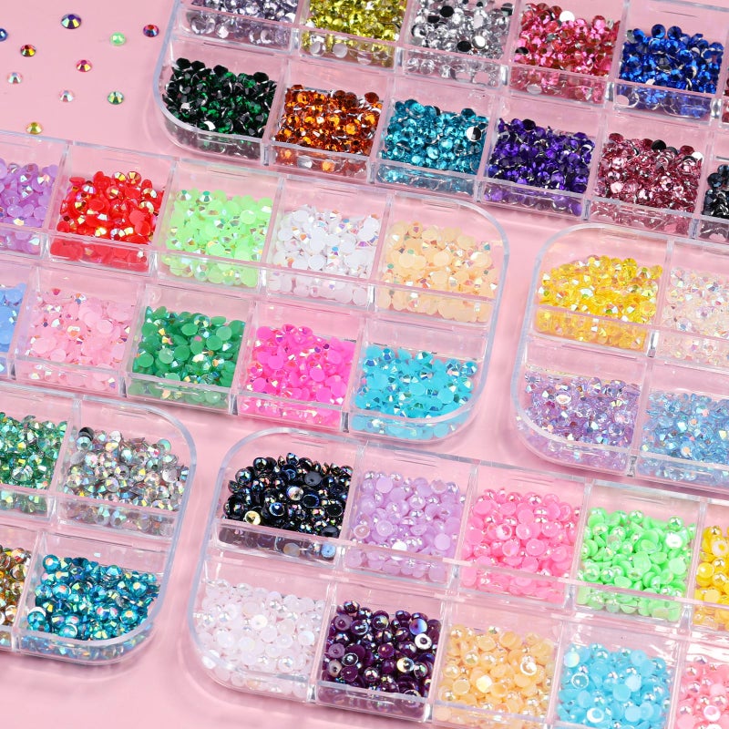 editTime 5 Boxes 7200pcs Sparkling Crystal Nail Rhinestones Pearls Kit, Flatback Multicolor Transparent Jelly AB Mermaid Gems with Pick Up Pen and Curved Tweezers for Manicure Salon & Craft DIY Designs (3mm) - Image 4