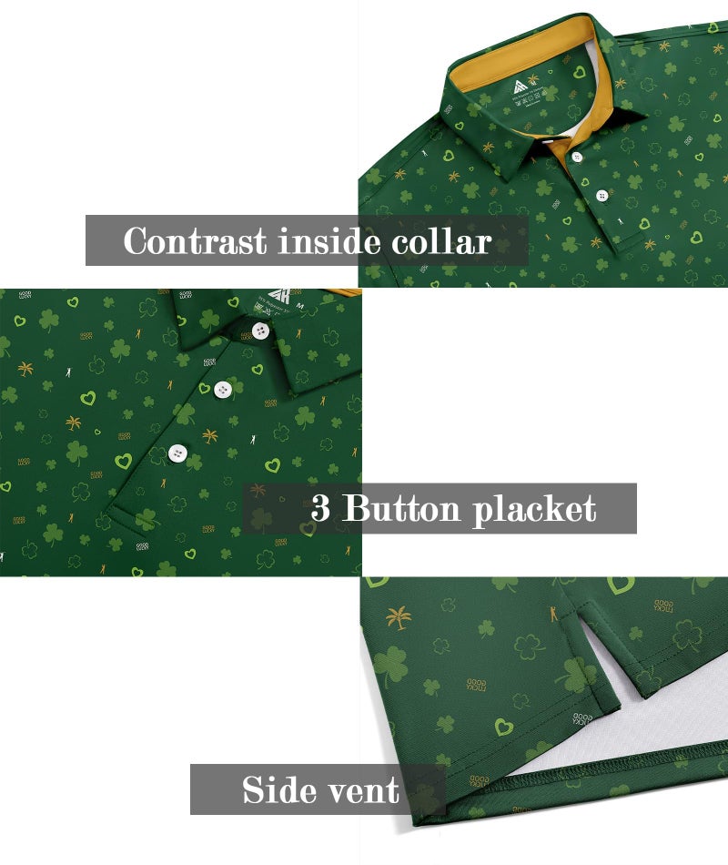 ZITY Mens Golf Shirt Short Sleeve Moisture Wicking Performance Daily Casual Print Patterns Collared Golf Polo Shirts for Men Bright Green X-Large - Image 4