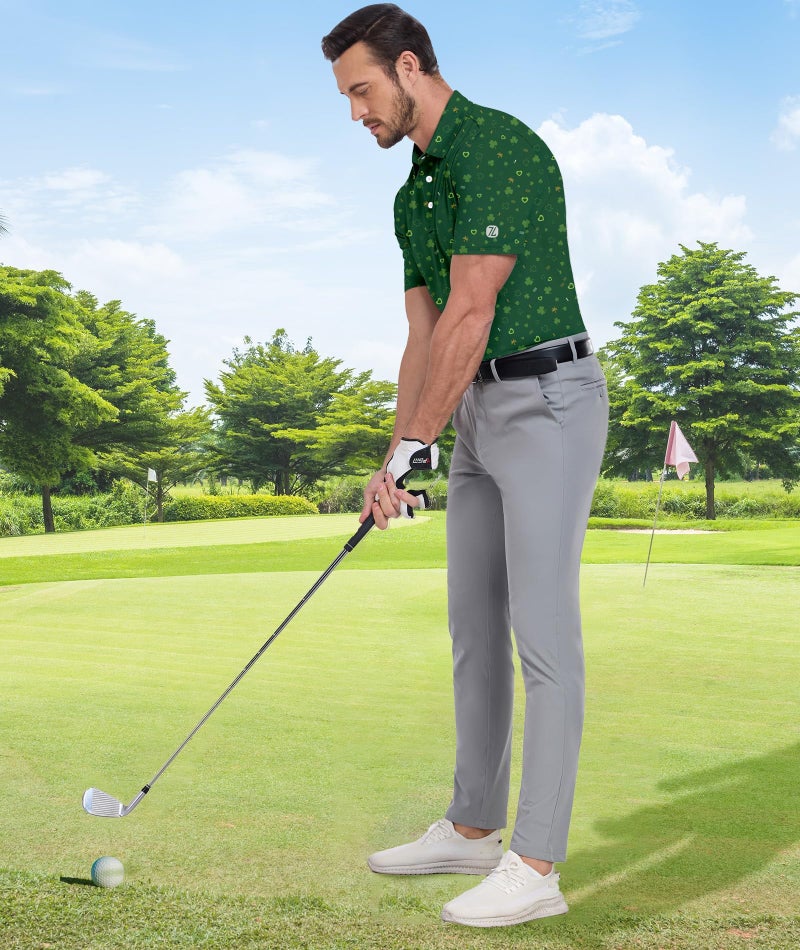 ZITY Mens Golf Shirt Short Sleeve Moisture Wicking Performance Daily Casual Print Patterns Collared Golf Polo Shirts for Men Bright Green X-Large - Image 3