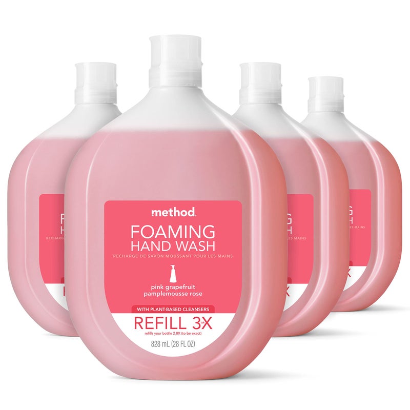 Method Foaming Hand Soap Refill Pink Grapefruit Recyclable Bottle Biodegradable Formula 28 fl oz Pack of 4 Packaging May Vary