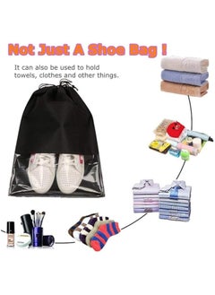 Minelife Minelife 12 Pcs Large Travel Storage Shoe Bag, Waterproof Shoe Bags for Gym Traveling, Shoe Pouch Organizer Non-Woven with Rope for Men and Women(Black)  - Image 4