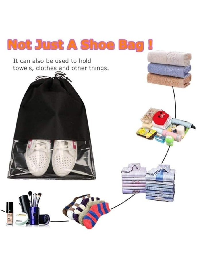 Minelife Minelife 12 Pcs Large Travel Storage Shoe Bag, Waterproof Shoe Bags for Gym Traveling, Shoe Pouch Organizer Non-Woven with Rope for Men and Women(Black) - Image 4