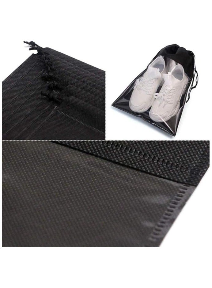 Minelife Minelife 12 Pcs Large Travel Storage Shoe Bag, Waterproof Shoe Bags for Gym Traveling, Shoe Pouch Organizer Non-Woven with Rope for Men and Women(Black) - Image 5