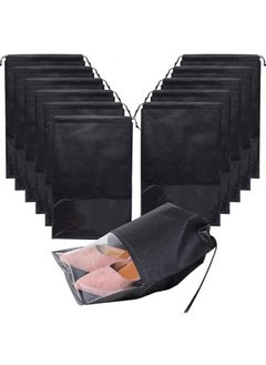 Minelife Minelife 12 Pcs Large Travel Storage Shoe Bag, Waterproof Shoe Bags for Gym Traveling, Shoe Pouch Organizer Non-Woven with Rope for Men and Women(Black)  - Image 1