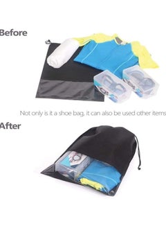 Minelife Minelife 12 Pcs Large Travel Storage Shoe Bag, Waterproof Shoe Bags for Gym Traveling, Shoe Pouch Organizer Non-Woven with Rope for Men and Women(Black)  - Image 3