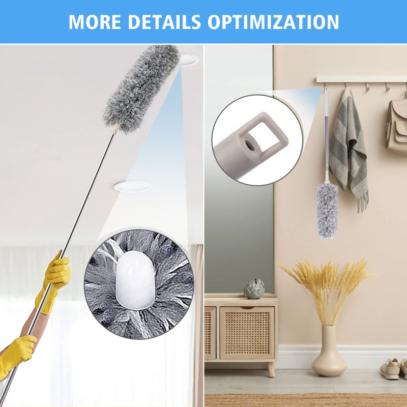 Tiumso Microfiber Feather Duster 5-in-1 Kit, Dusters for Cleaning, Duster with Extension Pole 100 Inches, Cobweb Duster, Microfiber Dusters for High Ceilings and Fans, Blinds, Cars and Furniture - Image 4