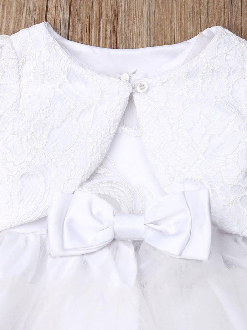 RWYBEIW Newborn Baby Girl Christening Dress White Lace Baptism Dresses Tutu Birthday Party Princess Dresses with Hat Outfits (White, 0-3 Months) - Image 5