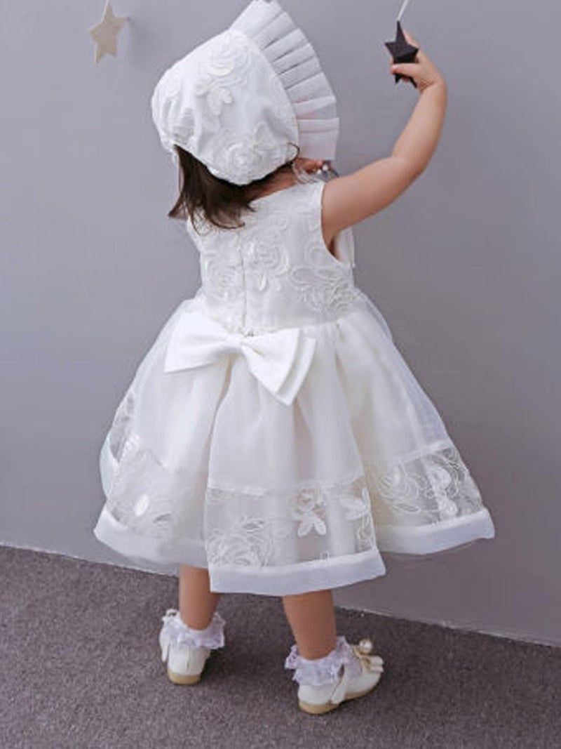 RWYBEIW Newborn Baby Girl Christening Dress White Lace Baptism Dresses Tutu Birthday Party Princess Dresses with Hat Outfits (White, 0-3 Months) - Image 2