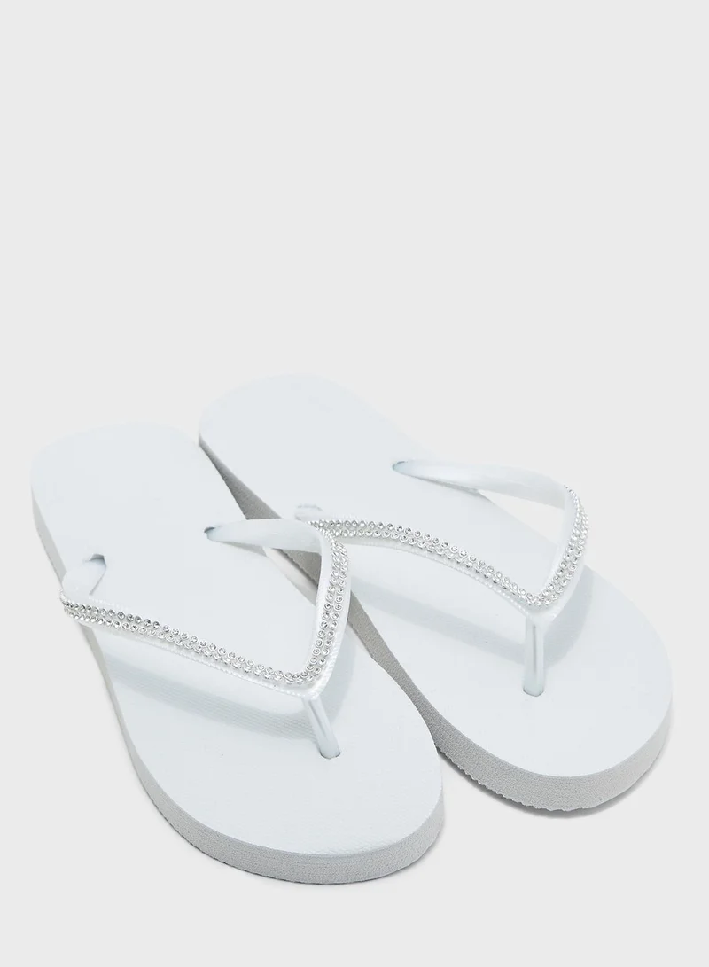 Ginger Diamante Strap Flip Flops