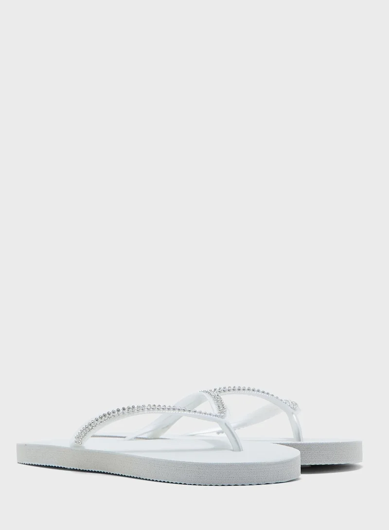 Ginger Diamante Strap Flip Flops