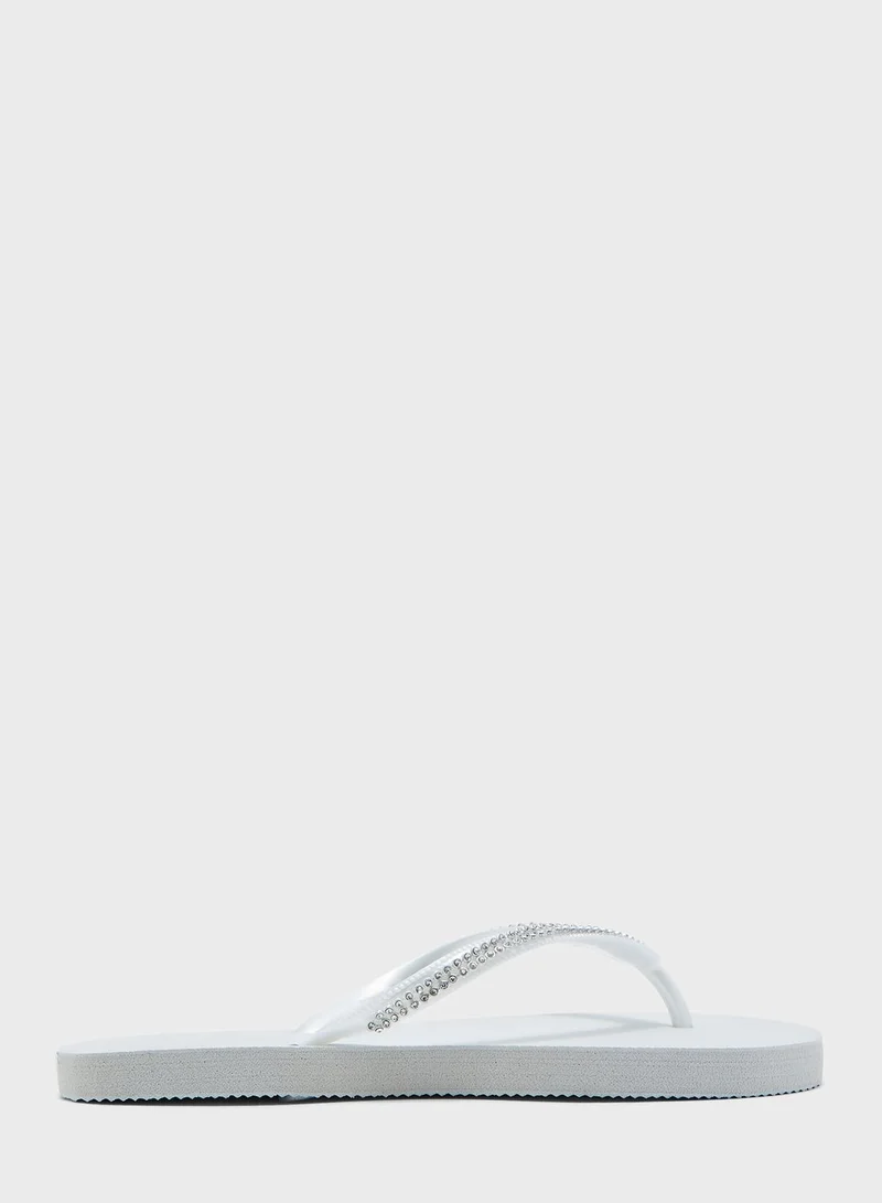 Ginger Diamante Strap Flip Flops