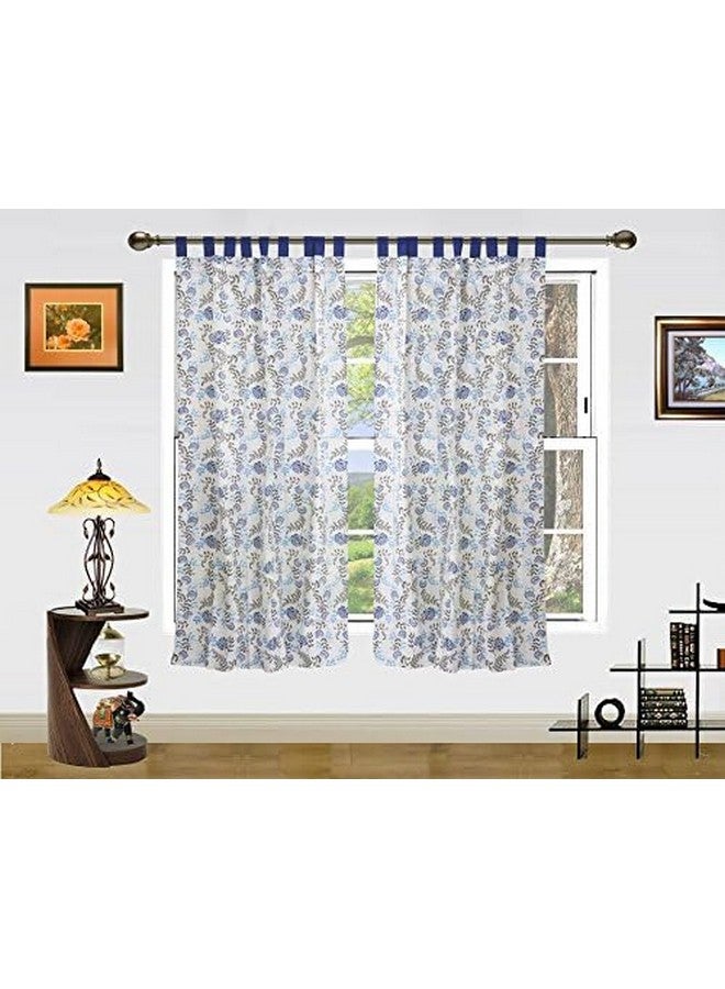 Dekor World Dekor World Cotton Floral Blue Printed Loop Curtain Set (Pack of 2 Pcs)-110x150cm (4x5 Feet) Window Curtain for Livingroom and Dining - Image 2