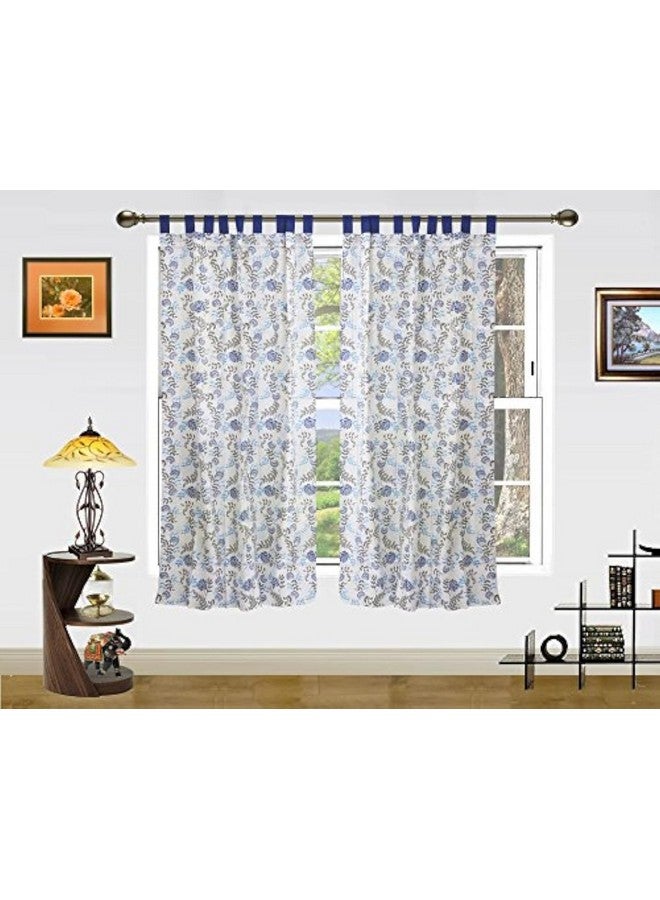 Dekor World Dekor World Cotton Floral Blue Printed Loop Curtain Set (Pack of 2 Pcs)-110x150cm (4x5 Feet) Window Curtain for Livingroom and Dining - Image 1