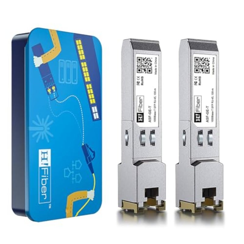 H!Fiber 1.25G SFP to RJ45 Module, Copper Ethernet Transceiver for Cisco GLC-T/SFP-GE-T, Meraki MA-SFP-1GB-TX, Mikrotik, Ubiquiti UniFi UF-RJ45-1G, Intel, TP-Link and More, 100m, 2 Pack - Image 1