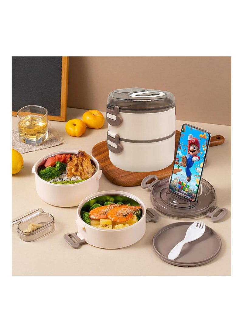 Yoawllty Lunch Box Stainless Steel, Bento Box with Insulated Lunch Bag and Cutlery, Leakproof Lunch Box Set for School, Office(Beige)  - Image 2