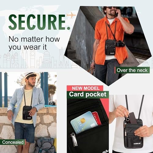 NABAAT Polyester Neck Wallet Passport Holder Bag, Passport Pouch Cover for Men, Women & Family, Cash/Card/Ticket Holder - Travel Essentials Organizer (Black, NW-1) - Image 3