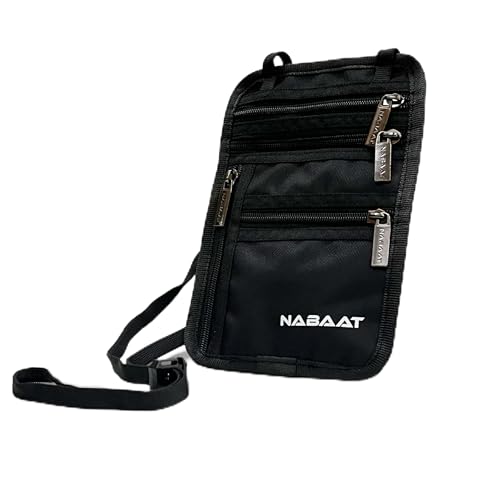 NABAAT Polyester Neck Wallet Passport Holder Bag, Passport Pouch Cover for Men, Women & Family, Cash/Card/Ticket Holder - Travel Essentials Organizer (Black, NW-1) - Image 1