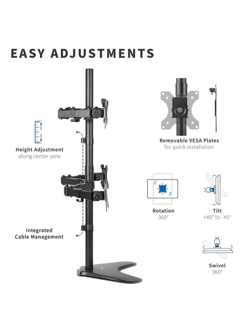13 to 30 inch Monitor Free-Standing Mount, Fully Adjustable Desk Stand, Holds 4 Flat or Curved Display Screens - Image 3