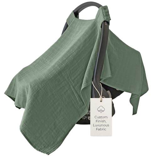 MOZAH Baby Car Seat Cover Roman Green 100 Organic Muslin Soft Breathable and Lightweight Baby Infant Car Seat Essentials - Image 1
