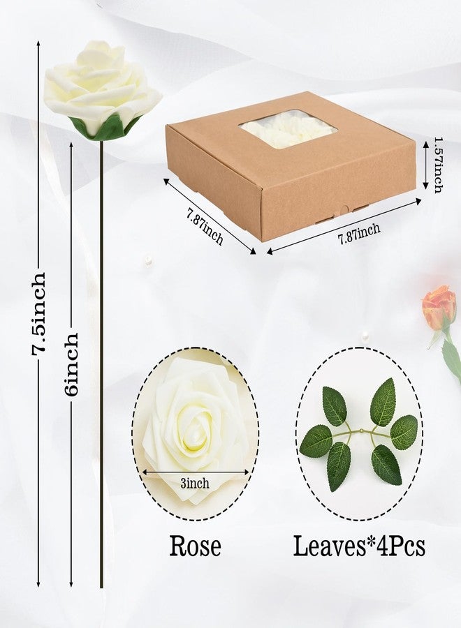 BLEUM CADE Artificial Flowers for Decoration - 16Pcs Ivory White Fake Roses with Stems, Real Looking Boxed Foam Roses for DIY Bouquets Centerpieces Wedding Party Arrangement Bridal Shower Decor - Image 3