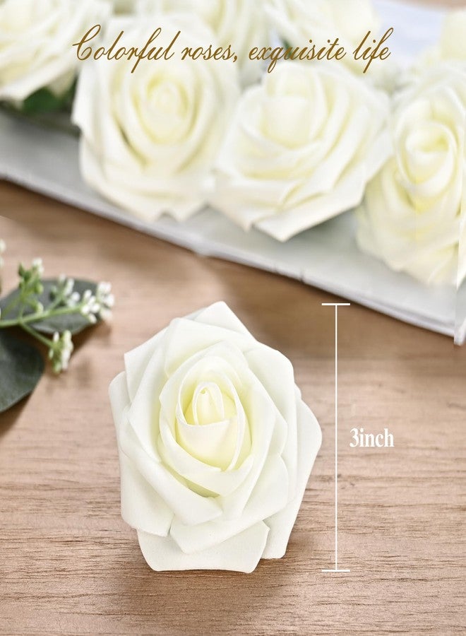 BLEUM CADE Artificial Flowers for Decoration - 16Pcs Ivory White Fake Roses with Stems, Real Looking Boxed Foam Roses for DIY Bouquets Centerpieces Wedding Party Arrangement Bridal Shower Decor - Image 2