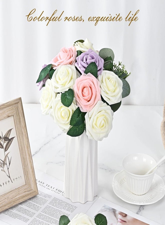 BLEUM CADE Artificial Flowers for Decoration - 16Pcs Ivory White Fake Roses with Stems, Real Looking Boxed Foam Roses for DIY Bouquets Centerpieces Wedding Party Arrangement Bridal Shower Decor - Image 5