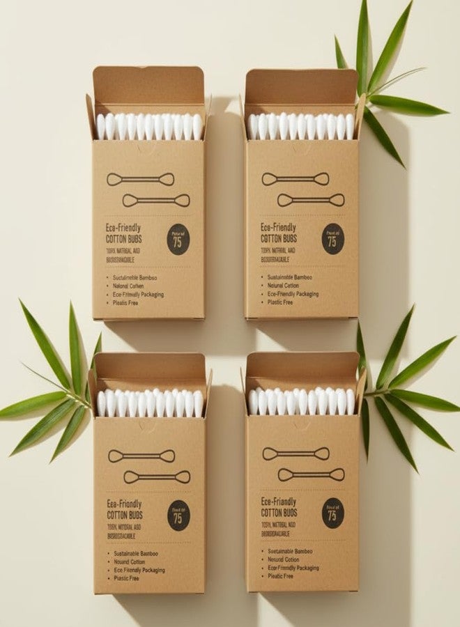 VEDAeco Cotton Buds - Pack of 4 | 100% Pure & Soft Premium Cotton Swabs with Bamboo Wooden Sticks | Safe Ear Cleaner Buds for Adults, Babies, Hygiene & Personal Care - Image 1