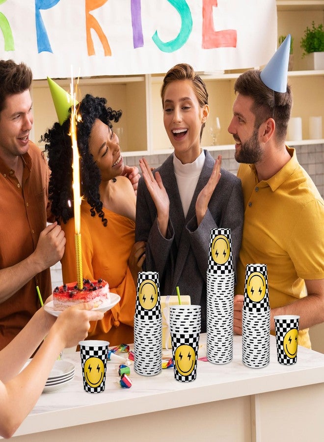 Whaline أكواب ورقية من واهلين 100 قطعة مع وجه مبتسم أكواب قابلة للتخلص منها للأحزاب مزينة بمربعات لأكواب القهوة الباردة والساخنة، 9 أونصات - Image 4