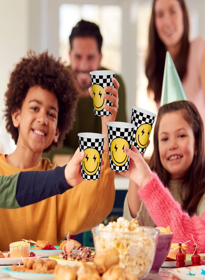 Whaline أكواب ورقية من واهلين 100 قطعة مع وجه مبتسم أكواب قابلة للتخلص منها للأحزاب مزينة بمربعات لأكواب القهوة الباردة والساخنة، 9 أونصات - Image 5