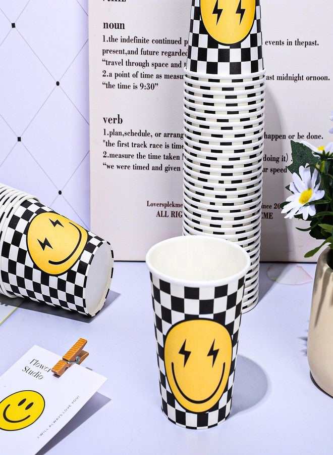 Whaline أكواب ورقية من واهلين 100 قطعة مع وجه مبتسم أكواب قابلة للتخلص منها للأحزاب مزينة بمربعات لأكواب القهوة الباردة والساخنة، 9 أونصات - Image 3