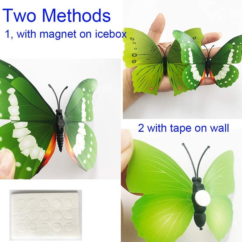 TVPHLLY 36pcs 3D Colorful Butterfly Wall Stickers DIY Art Decor Crafts for Party Nursery Classroom Offices Kids Girl Boy Baby Bedroom Bathroom Living Room Magnets and Glue Sticker Set1(Green-Single Wing) - Image 5