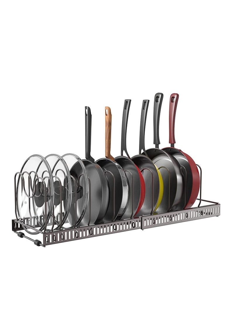 Womdee Pot Lid Organizer Pan Holder Rack with 10 Dividers and 4 Hooks, Expandable Cookware Rack for Kitchen Cabinet Cupboard Pantry,Skillet Frying Pan Pot Lid Storage  - Image 1
