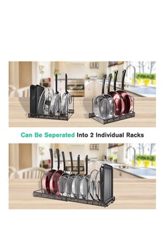 Womdee Pot Lid Organizer Pan Holder Rack with 10 Dividers and 4 Hooks, Expandable Cookware Rack for Kitchen Cabinet Cupboard Pantry,Skillet Frying Pan Pot Lid Storage  - Image 2
