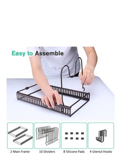 Womdee Pot Lid Organizer Pan Holder Rack with 10 Dividers and 4 Hooks, Expandable Cookware Rack for Kitchen Cabinet Cupboard Pantry,Skillet Frying Pan Pot Lid Storage  - Image 5
