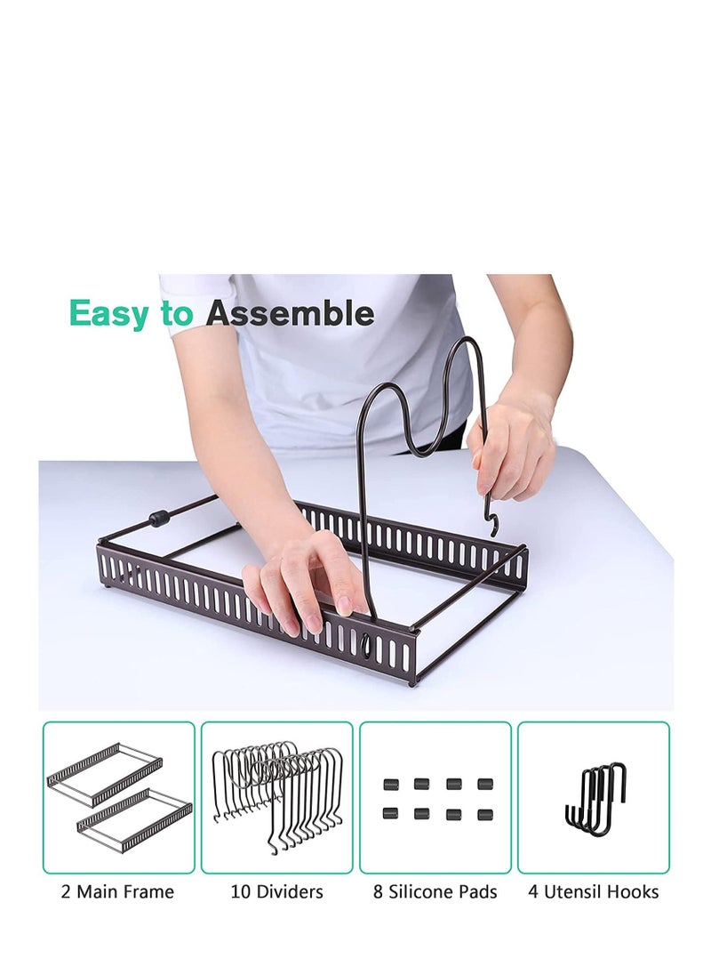 Womdee Pot Lid Organizer Pan Holder Rack with 10 Dividers and 4 Hooks, Expandable Cookware Rack for Kitchen Cabinet Cupboard Pantry,Skillet Frying Pan Pot Lid Storage  - Image 5