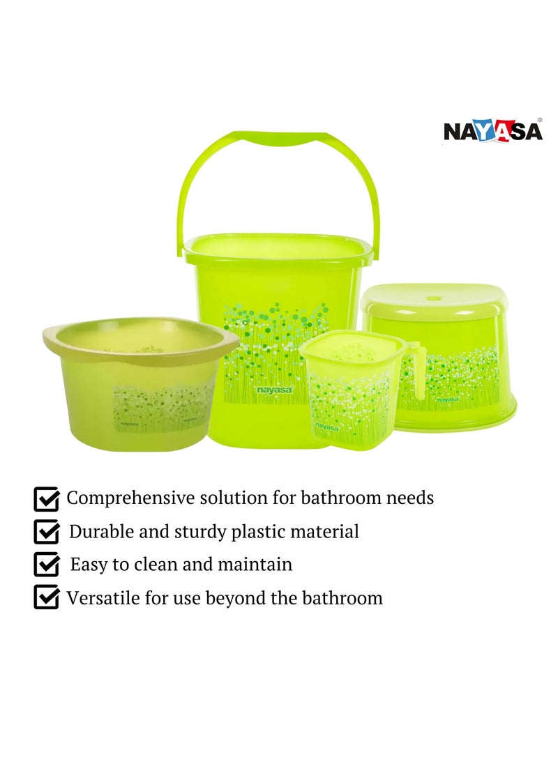 NAYASA Nayasa Plastic Bathroom Set with 19L Tub, 25L Bucket, Mug and Stool, Combo of 4 Pieces (Green)  - Image 3