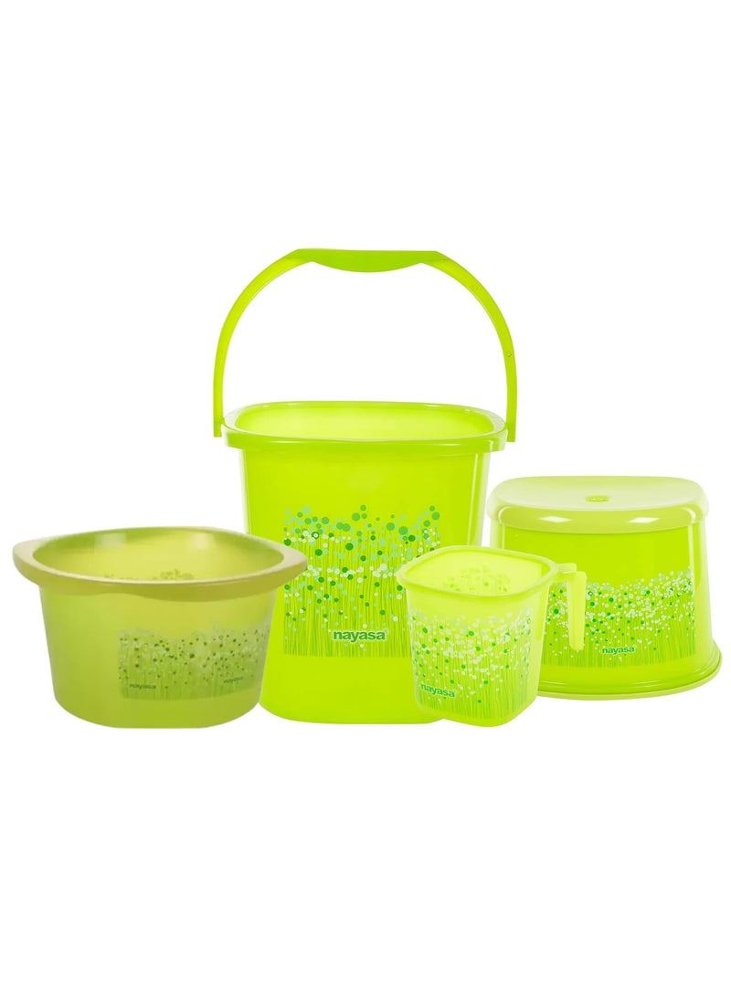 NAYASA Nayasa Plastic Bathroom Set with 19L Tub, 25L Bucket, Mug and Stool, Combo of 4 Pieces (Green)  - Image 1