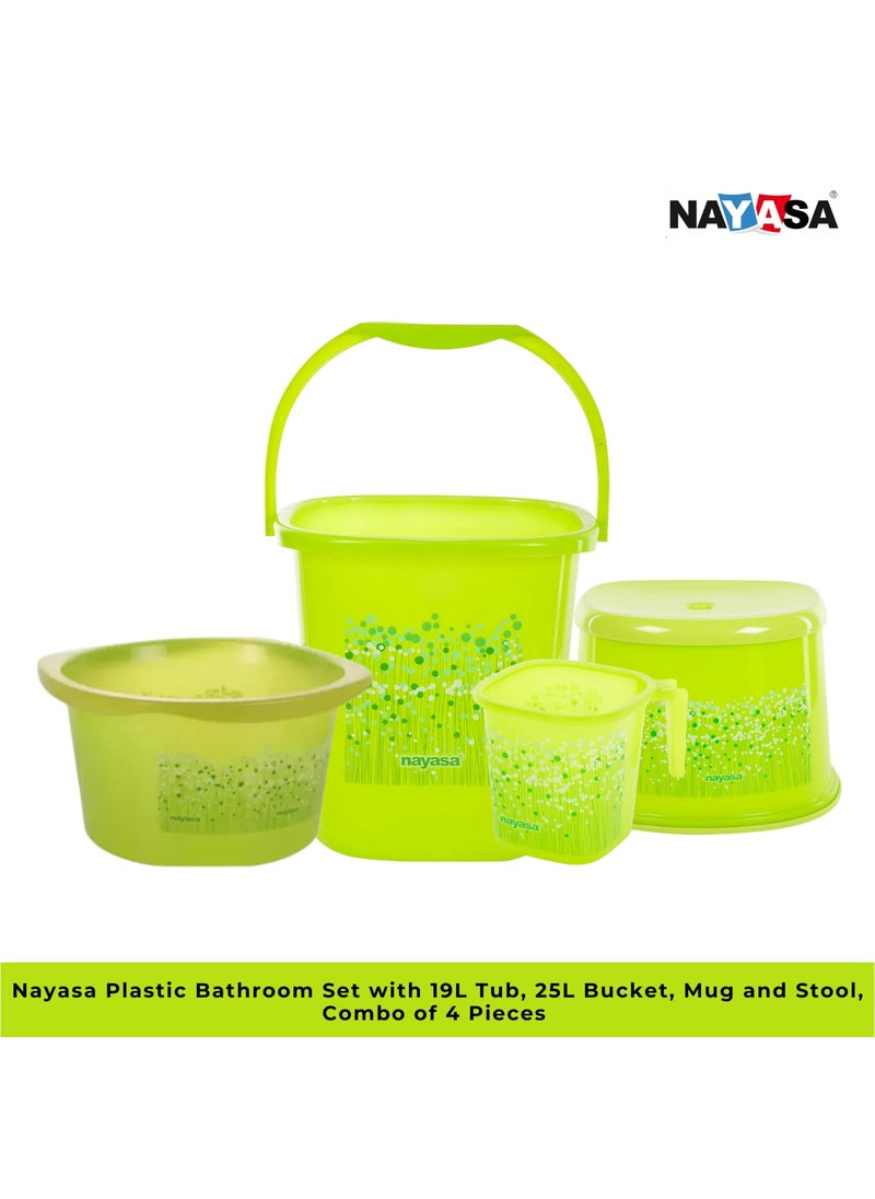 NAYASA Nayasa Plastic Bathroom Set with 19L Tub, 25L Bucket, Mug and Stool, Combo of 4 Pieces (Green)  - Image 2