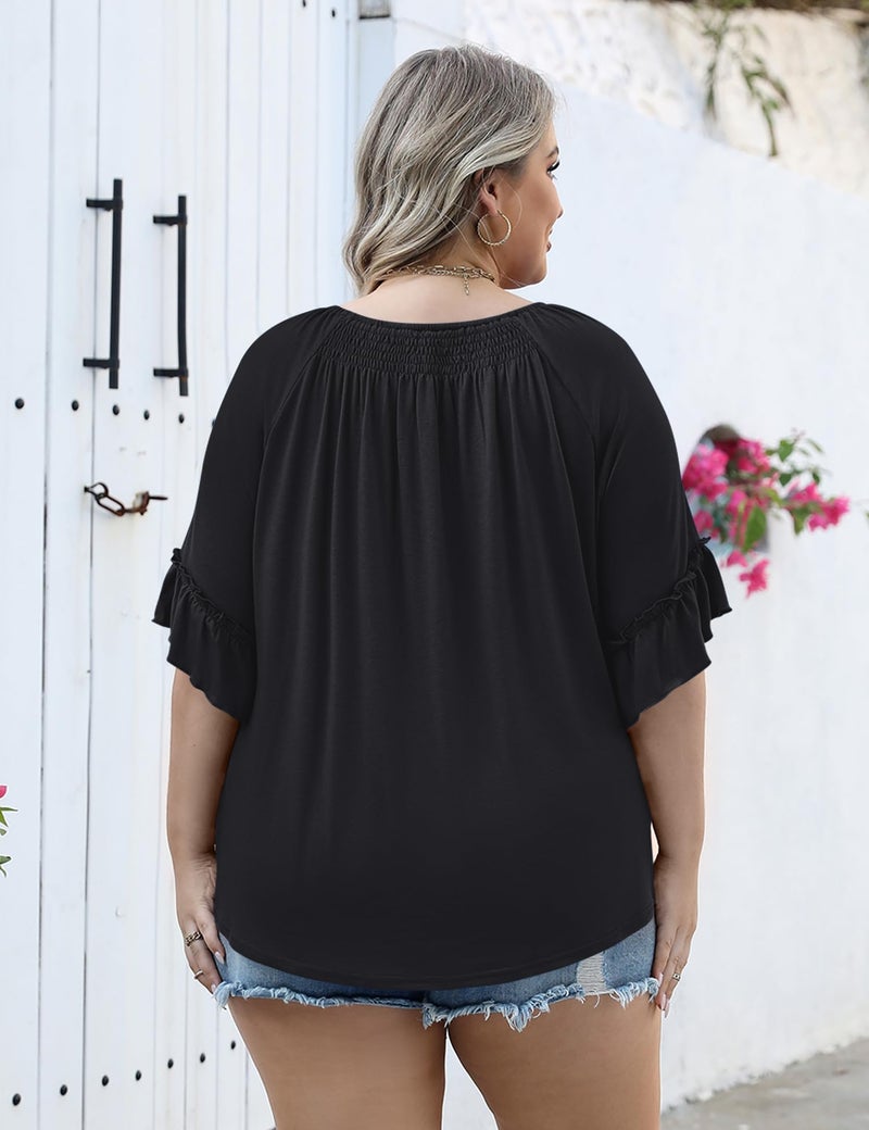 Micoson Plus Size 3/4 Sleeve Tops for Women Half Sleeve Shirts Dressy Casual Crewneck Tunic Plus Work Tops Business Elegant Top Black - Image 2