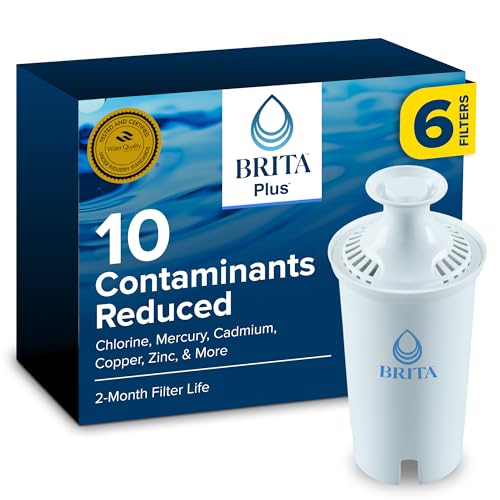 Brita BritaPlus Replacement Water Filter for Pitchers and Dispensers WQA NSFANSI Certified Reduces 2x More Contaminants vs Standard Brita Reduces Chlorine Zinc Copper Mercury More 6 Filters - Image 1