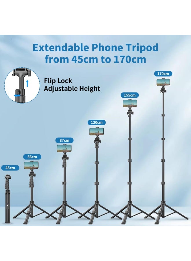 Arabest 170cm Phone Camera Tripod Stand with Remote & Phone Holder, Tripod for Travel/Video Recording,Tall Smartphone Tripod Compatible with iPhone/Android//Webcamera - Image 4
