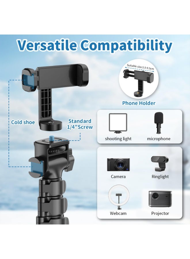 Arabest 170cm Phone Camera Tripod Stand with Remote & Phone Holder, Tripod for Travel/Video Recording,Tall Smartphone Tripod Compatible with iPhone/Android//Webcamera - Image 2