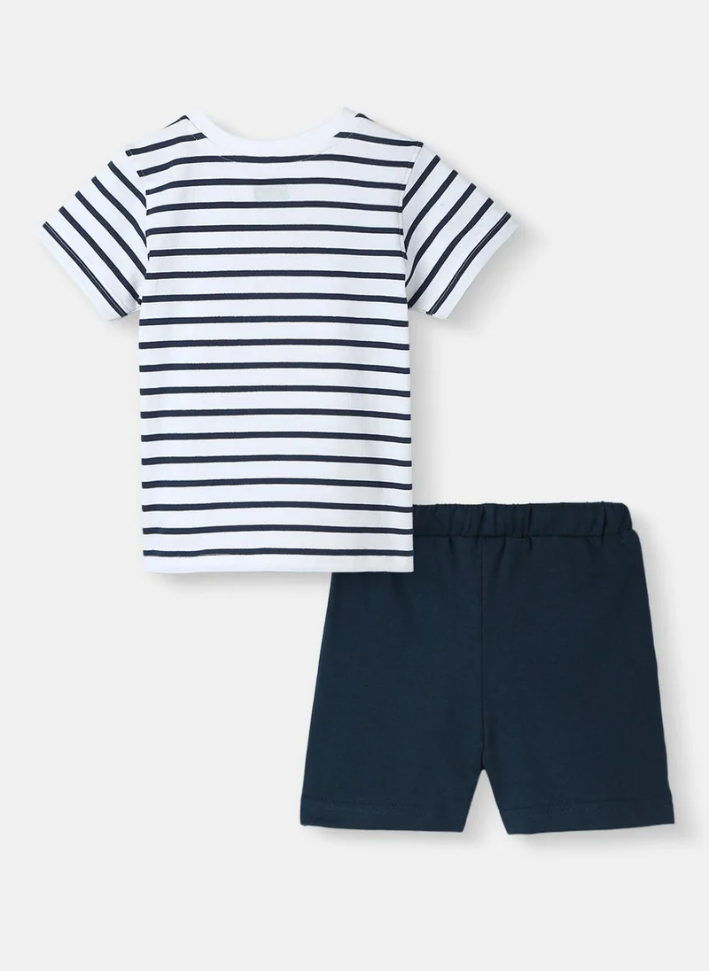 نوتيناتي Nautinati Boys’ Striped Cotton T-shirt and Shorts | Cotton | Age 3 - 24 Months