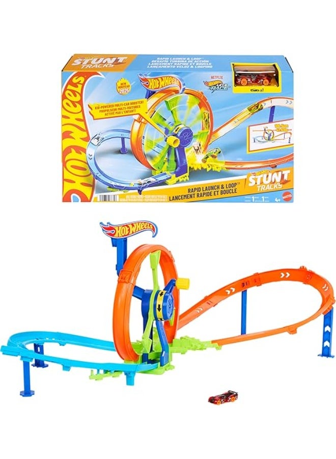 Hot Wheels Toy Car Track Set, Launch and Loop Playset with 1:64 Scale Die-Cast Vehicle, Figure 8 Track & Loop-Kicker Booster - Image 1