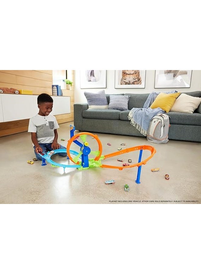 Hot Wheels Toy Car Track Set, Launch and Loop Playset with 1:64 Scale Die-Cast Vehicle, Figure 8 Track & Loop-Kicker Booster - Image 2