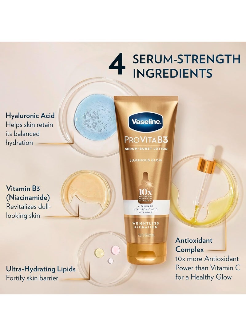 Vaseline Pro VitaB3 Serum Burst Lotion Luminous Glow Healthy, Glowing Skin, Lightweight 10x Antioxidant Power of Vitamin C with Vitamin B3, Hyaluronic Acid & Vitamin E, 7.5 Fl Oz - Image 3