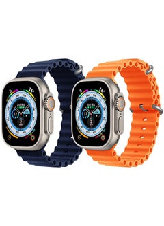 Silicone Ocean Band Strap for Apple Watch 38/40/41mm Dark Blue/Orange Set of 2