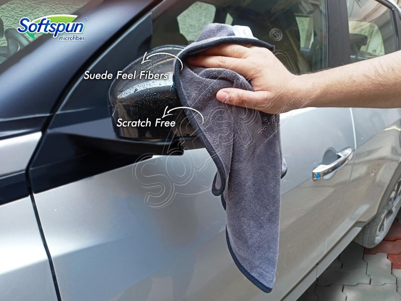 SOFTSPUN Microfiber Super Absorbent Cloth 500 GSM 40X40 & Double Sided Gloves Pc 2 Grey! Edge Towel Set Extra Thick Microfiber Cleaning Cloths Perfect for Bike Auto Cars Both Interior and Exterior.…… - Image 4